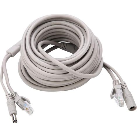 Câble de vidéosurveillance 5M/10M/15M/20M, câble d'alimentation vidéo AHD pour système de surveillance de caméra de sécurité CCTV, câble de chat pour caméras IP Système NVR 10 Mbps/100 Mbps (15M) (1/5)