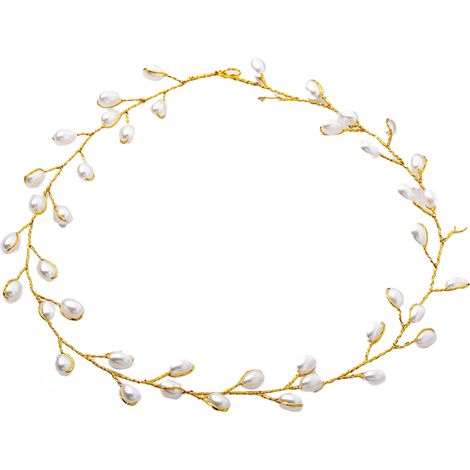 Couronne Capillaire Perle - Couronne Mariée Fille Fleur - 40 cm Réglable - Or (1/5)