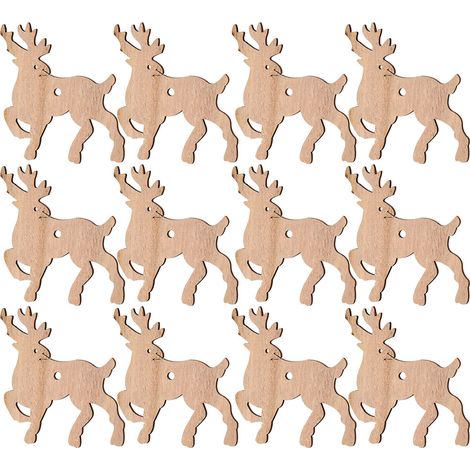 12 décorations de Noël à suspendre au sapin : cœur, renne, ange, en bois, à monter soi-même. (1/5)