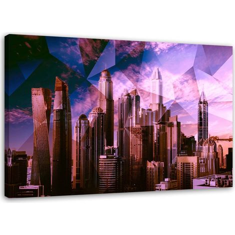 Tableau sur toile Ville géométrique violette 60x40 (1/5)