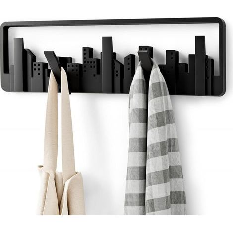 [JAMAIS UTILISÉ] Portemanteau mural 5 crochets en plastique moulé, noir (1/4)