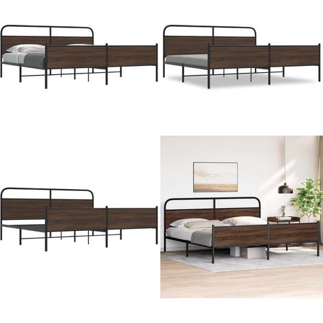 vidaXL Cadre de lit en métal sans matelas chêne marron 200x200 cm (1/5)