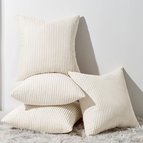 Lot de 4 Housses de Coussin 40 x 40 cm en Velours côtelé pour Salon, Chambre d’Enfant, Chambre à Coucher, élégantes, Modernes, Douces, Beige