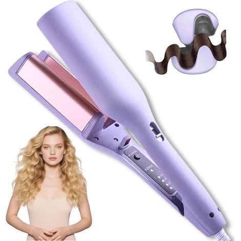 Ce fer à friser ondulé est doté d'une conception à double cylindre et chauffe rapidement pour créer des ondulations larges et profondes, convenant aussi bien aux cheveux courts qu'aux cheveux longs.