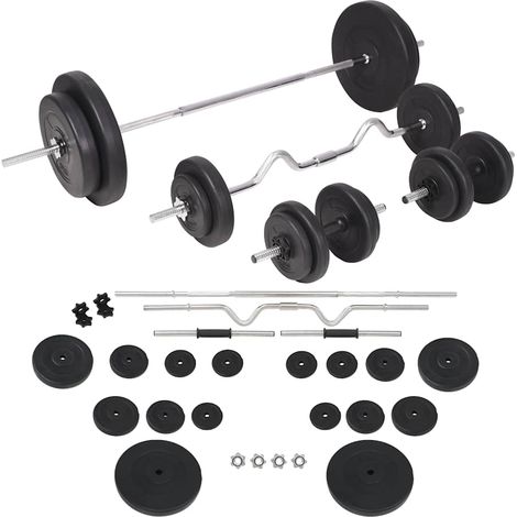 vidaXL Juego de pesas 90 kg barras y mancuernas (1/5)