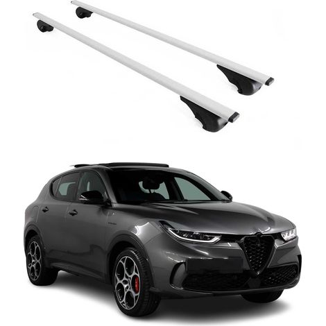 OMAC Barres de toit pour Alfa Romeo Tonale 965 2022-2026 – TÜV / DIN 75302:2019 – Antivol inclus – Charge max 75 kg – 2 barres Argent (1/4)