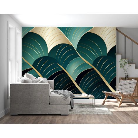 Papier Peint Art & Déco - Vagues Élégantes Dorées - 150 x 250 cm (1/2)