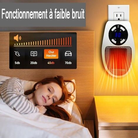 Termoventilatore, mini termoventilatore da 500 Watt, riscaldatore portatile a basso consumo energetico con termostato e timer, per ufficio, camera da letto, soggiorno (bianco) con telecomando (1/4)