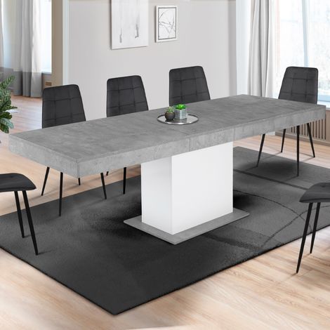 Mesa de comedor extensible EDEN 6-10 personas hormigón y blanco 160-200 cm (1/5)