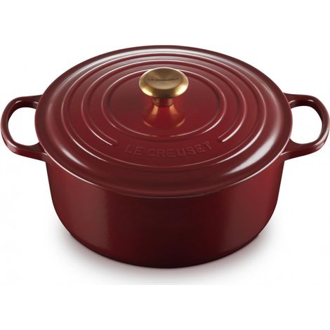 Le Creuset Runder Bräter 28 cm Rot Goldener Knopf