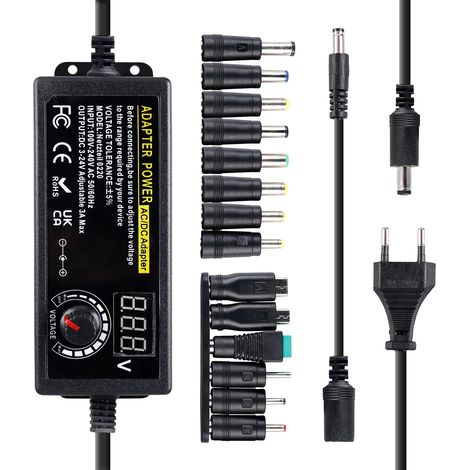 Adaptateur Secteur Universel 3 V-24 V, Adaptateur d'alimentation Réglable 72w, Alimentation Universelle, 100 V-240 V AC Chargeur Universel avec 14 Embouts DC pour L'Électronique Domestique (1/5)