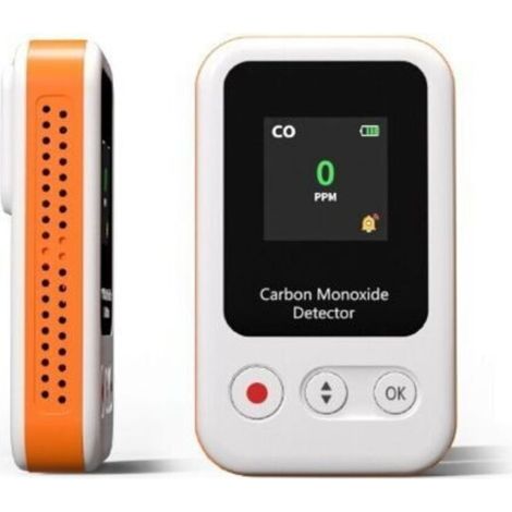 Portable Carbon Monoxide Detector, Mini Rechargeable Detector, 15 Day Battery Life, Cord for Travel and Camping, Audible and Visual Alarm, 0–1000 ppm – White (1/5)