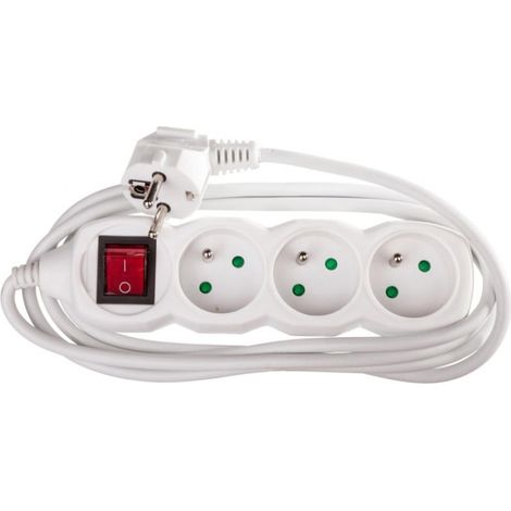Cable de extensión con interruptor, 3 tomas, 2 m, H05VV-F 3G1, blanco, P1312
