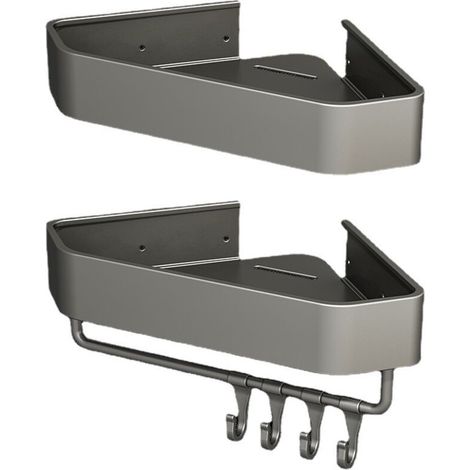 Étagère de salle de bain - Étagère d'angle en aluminium sans perçage-23.5x23.7×4.5CM, 2pcs (1/5)