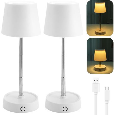 Set di 2 lampade da tavolo a LED - Ricaricabili tramite USB - Lampada da tavolo telescopica senza fili - Lampada da comodino touch - Luce bianca calda - Per comodino, soggiorno, camera da letto (1/5)