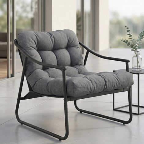 Fauteuil jardin coussin amovible accoudoirs capacité 120 kg mobilier terrasse confortable résistant - Couleur: Gris foncé