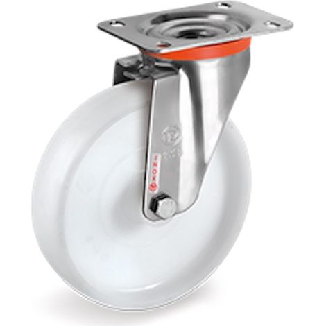 Roulette INOX pivotante diamètre 200 mm roue polyamide blanc - 400 Kg (1/2)