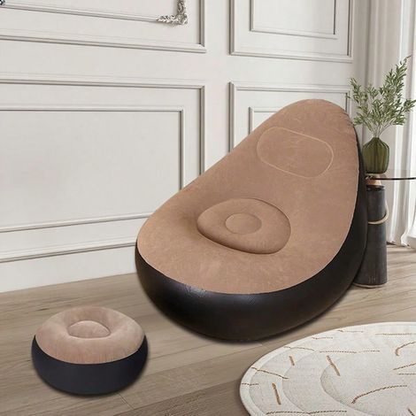 Pouf, divano gonfiabile, poltrona gonfiabile per la casa, divano floccato, ideale per rilassarsi a casa o in ufficio, poltrona pieghevole da esterno, rosso, marrone. (1/4)