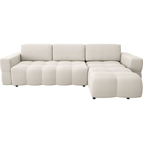 Canapé d'angle droit convertible 5 places en tissu tramé crème (1/5)