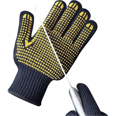 Gants résistants aux coupures, Gants en fil d'acier à pois noirs Anti-coupure sécurité résistant à l'usure boucher travail jardin cuisine pêche gants de protection L Coupe extensible confortable. ( Co (1/5)