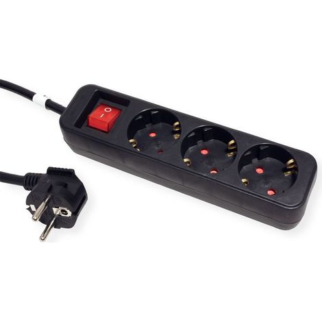 Regleta roline 3 enchufes negra 3600 W 180 mm
