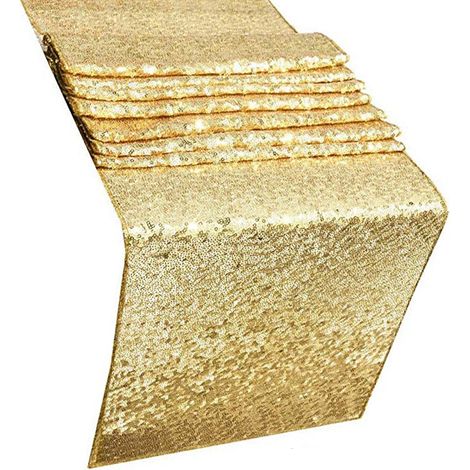 Nappe en fibre de polyester à paillettes dorées, idéale pour la décoration de table à la maison ou lors d'un mariage (30 x 300 cm / 11,8 x 118,1 pouces).