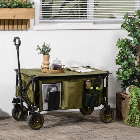 Versatile Folding Garden Cart with Adjustable Handle and Brake Wheels for Camping,Fishing,Shopping,and Gardening (1/5)