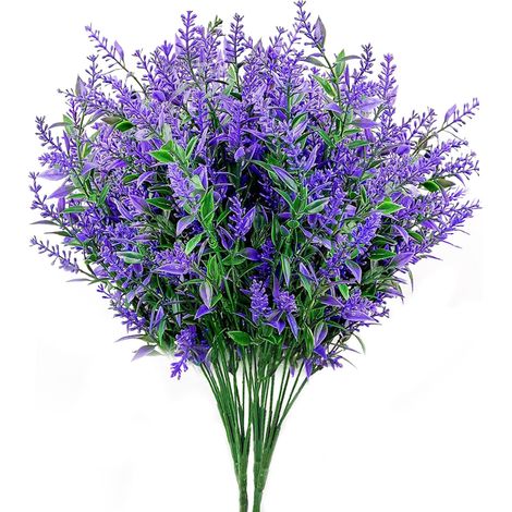 4 Bündel Lila Lavendel Künstlich Künstliche Blumen Wie Echt UV Beständige Kunstblumen für Außen Künstliche Pflanzen Wetterfest für Outdoor, Indoor, Balkonkästen,Garten, Balkon