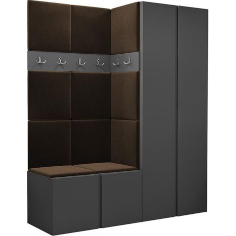 Mobilier1 – Meuble d'entrée Hartford 266 – Stratifié et tapisserie – Dimensions 186x158x46cm – Résistance 58000 cycles Martindeyl – À suspendre ou à poser (1/5)
