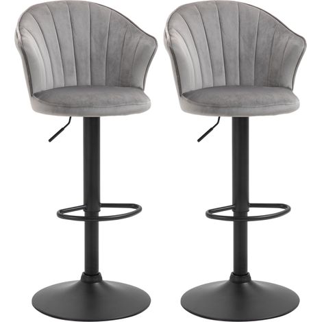 CHICFURN Pack de 2 taburetes de bar giratorios regulables 54x56x91-111 cm gris, con respaldo (1/5)