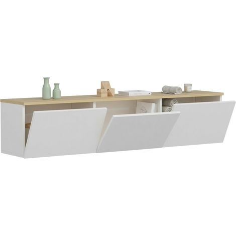 Mobile Porta tv Pianiga, 3 Ante, 3 Vani, Apertura a Ribalta, 160x32x35h cm Bianco