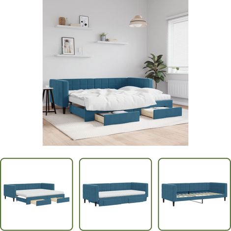 vidaXL Doppelbett - Tagesbett Ausziehbar mit Schubladen Blau 90x200 cm Samt (1/5)