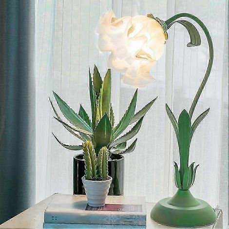 Lampe de table vintage avec abat-jour en verre à motif floral, lampe de bureau LED à 3 couleurs compatible avec le salon et la chambre. (1/5)