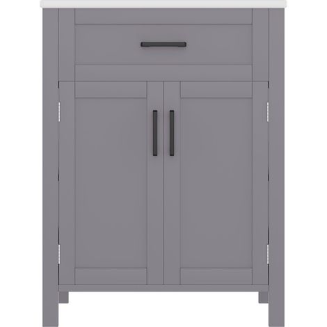 Meuble vasque 60x46x85 cm gris avec rangements (1/5)