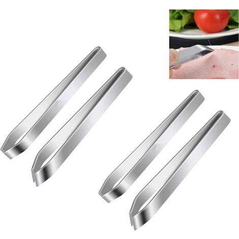 Ecleanfy - 4 pincettes à arêtes (2 embouts plats + 2 embouts inclinés). Acier inox, extraction précise pour poissons.