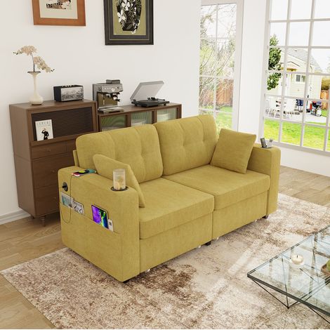 Divano 2 posti con cassetti e USB chenille OKMYHOME (1/5)