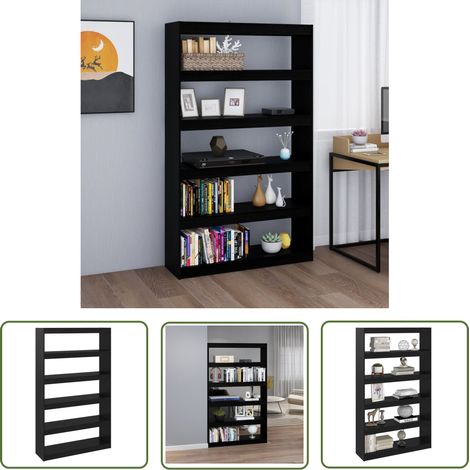 The Living Store Bibliothèque/Séparateur de pièce Noir 100x30x167,5cm Pin massif - Bibliothèque - Meuble De Rangement - Étagère - Bibliothèque Design - Bibliothèque Moderne (1/5)