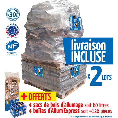 Lot de 2 Packs Découverte WOODSTOCK soit 80 packs de bûches densifies + 2 600 dm de bûches 30 cm + allumage offert (1/3)