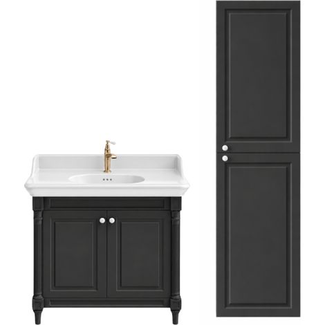Mueble de baño JACOB DELAFON Cléo 1889 gris intenso + lavabo de 1 orificio + columna derecha + grifo de lavabo dorado (1/5)