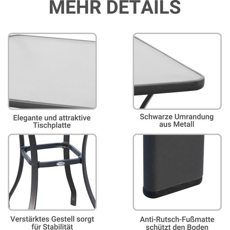 Table de Jardin Bistrot Verre Trempé + Métal Noir L68,5 x L68,5 x H84 cm (1/4)