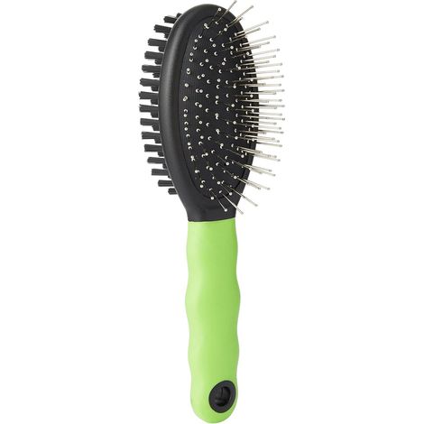 Brosse Double pour Chats – Poils Courts, Mi‑longs & Longs – Carde avec Têtes Arrondies en Acier Inoxydable – Poils Souples – Poignée Ergonomique Souple – Taille S, Vert (1/3)