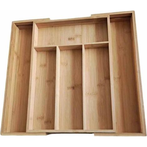 Boîte de rangement pour couverts en bambou, adaptée aux tiroirs, capacité de rangement extensible de 26 cm à 39 cm, support à couverts de cuisine, séparateur cuillère/fourchette.