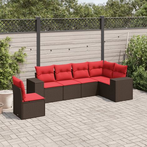 6-teiliges Gartensofa-Set mit Kissen, braun, Polyrattan (1/5)