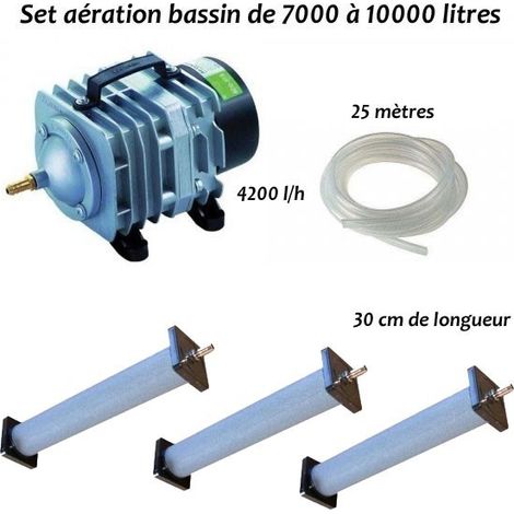 Set aérateur bassin de jardin de 7000 à 10000 l. Pompe à air bassin + 3 bulleurs longs (1/5)