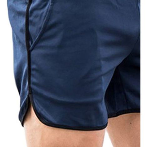 Short de sport pour homme, tissu mesh à séchage rapide, cordon de serrage, idéal pour le fitness et la course à pied, bleu marine, taille M. (1/5)