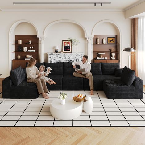 Divano angolare modulare senza struttura rigida da 425 cm con chaise longue a L, divano modulare moderno con seduta profonda, nessun montaggio richiesto, divani a compressione per soggiorno, camera da (1/5)