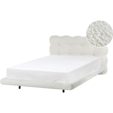 Letto matrimoniale in tessuto boucle con testata trapuntata Bianco sporco 120 x 200 cm Soulisse (1/5)