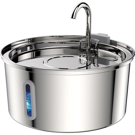 royaluxe -Distribut d'eau pour chat en acier inoxydable 3,2 L avec fenêtre de visualisation du niveau d'eau, forme du robinet, passe au lave-vaisselle, pompe silencieuse, double filtre (1/4)