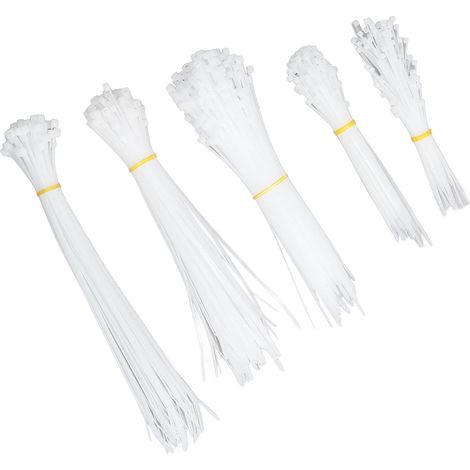 Lot de 550 attaches autobloquantes en nylon blanc pour câbles électriques, utilisables en intérieur et en extérieur.