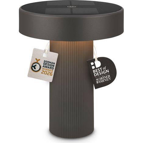 Briloner LED Tischlampe Kabellos Ø16x20cm 1W 150lm 3000K Warmweiß Solar Anthrazit - Tischleuchte Wohnzimmer Flur Balkon (1/5)